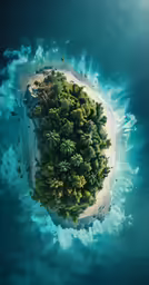 an island in the water surrounded by trees