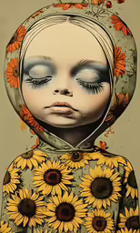 the girl with sunflowers on her head