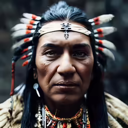 an indian headdress with feathers and cross accents