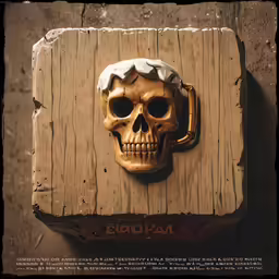 a fake human head inside a box, with some type of mask on it