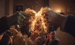 the people are holding their hands around the fire