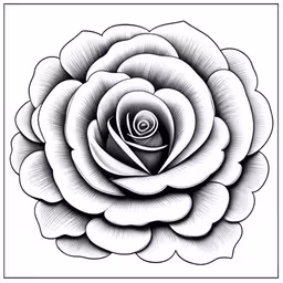 a black and white drawing of a flower,a black and white flower that looks like a rose