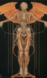 a drawing of a human figure with large wings