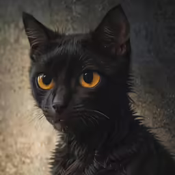 an adorable little black kitten staring at the camera