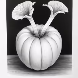 two small pumpkins are sitting on a table