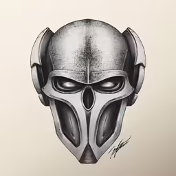 a black and white drawing of an alien face