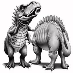two large dinosaurs are in front of each other,two large alligator like animals standing next to each other,two dinosaurs are looking at each other with their mouths open,two dinosaurs facing each other with a white background,two cartoon dinosaurs are standing side by side