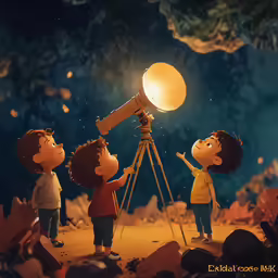 cartoon characters looking through binoculars while others watch