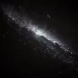a black and white image with some lights in it