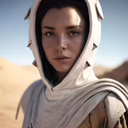 a woman with a hood is wearing an elaborate outfit