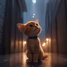 a small kitten is sitting in the middle of a walkway