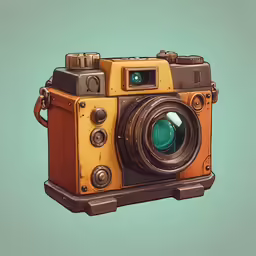 a camera that is in color on a blue background