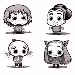 an illustrated cartoon character for the tv series the powerpunk,four different avatars in a cartoon style