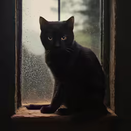 a black cat sitting on a window sill