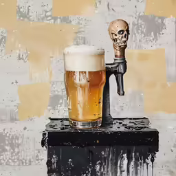 there is a beer and a skull on a table