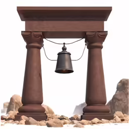 the bell is surrounded by columns on both sides of it
