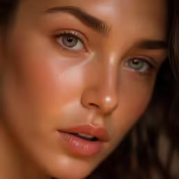 a woman with a make - up looks at the camera