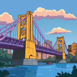 a beautiful view of a bridge in the city