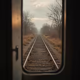looking out of a window onto the train tracks