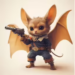 an adorable kitten is holding a gun and some wings