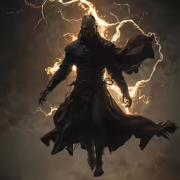 a dark demonic man wearing a cape with large flames coming out of his mouth