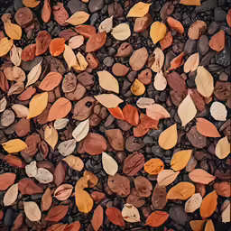 different colored leaves on rocks in the grass