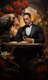 a man and a woman sitting in a restaurant table