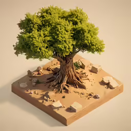 a model tree is growing out of some rocks