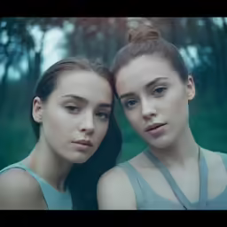 two young girls stand with their backs to the camera