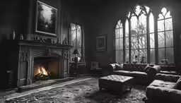 an old time living room with an ornate fireplace