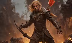 a man with horned armor holding a weapon