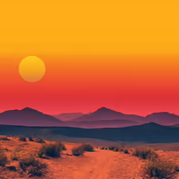 an orange and pink sunset over some hills