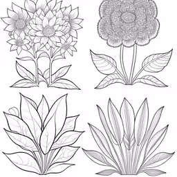 a line drawing of different types of plants,flower coloring page with a line art design