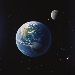 an image of the earth, and two planets