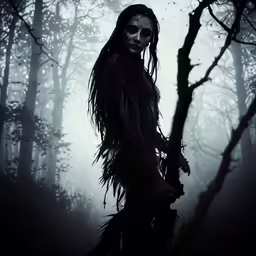 the demon is standing in front of some trees