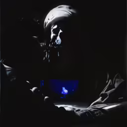 a person sitting in the dark using a laptop computer