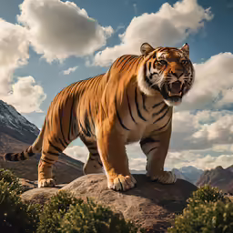 a tiger that is standing on some kind of rock