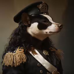 dog in an uniform looks into the distance