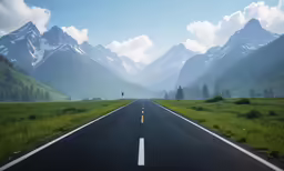 an image of a long highway in the middle of mountains