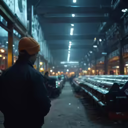a man looking at steel in an industrial facility