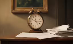 an old alarm clock is sitting on a desk