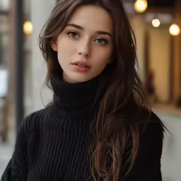a young woman wearing a black sweater and posing
