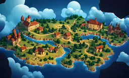 a map of a very small town with a river and lakes