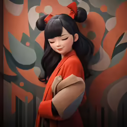 anime girl holding a phone against a wall