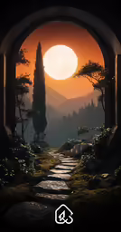 the sun peeking over mountains in a beautiful landscape