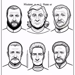 various heads and faces from the first century of america,some of the presidents faces with different beards,a line of presidents with different facial expressions,a drawing of five heads of presidents,a portrait of presidents in four different styles