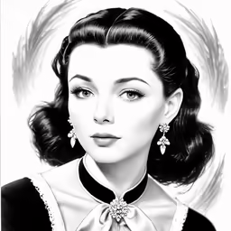 a drawing of the image of a woman with a long, wavy hair and a black top
