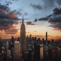 view of new york city skyline during sunset