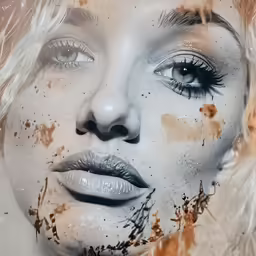 a woman with splattered makeup looks at the camera