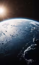 the sun is shining behind clouds on a cloudy blue planet